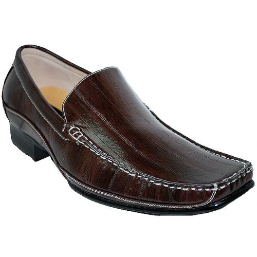 Masimo 5121 Brown With Stitching Eel Print Leather Driving Moccasin Style Loafers